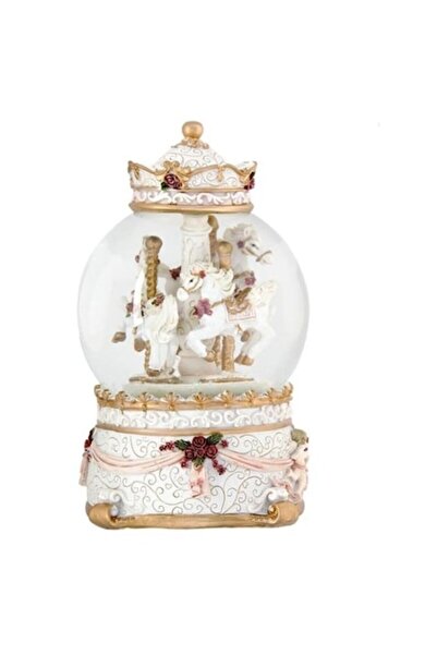 AB HOMES Snow Globe - Musical Christmas Carousel, 17 cm, Light & Rotating Figurines