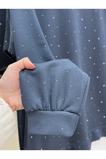 MİHRA STORE Albina Ful Stone Six Pleated Oversized Tunic-Na828 Anthracite