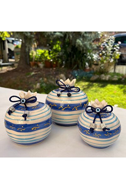 Venessa Collection El Dekorlu 3'lü Seramik Nar Takımı,