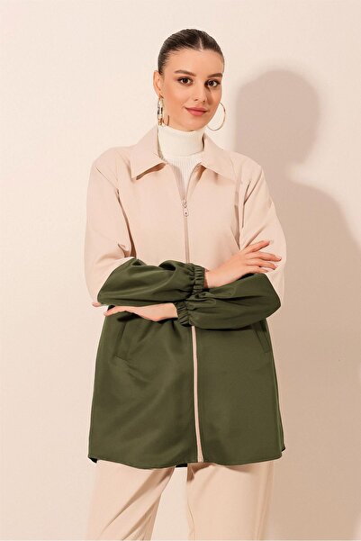 Hiccup Bdart Zippered Color Block Trench Coat