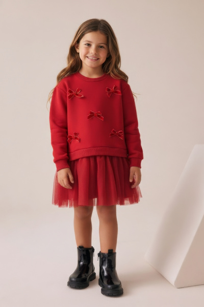 Minipodyum Φόρεμα για κορίτσια από τούλι με βελούδινο φιόγκο