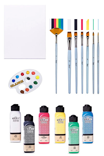 GLANCE 25x35 Tuval Brons Yağlı Boya ve Akrilik Fırçası Sentetik 7"li Set Artd...