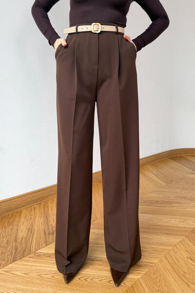 Cappmoda PNT-07422 Acı Kahve Poliviskon Premium Flow Palazzo Pantolon