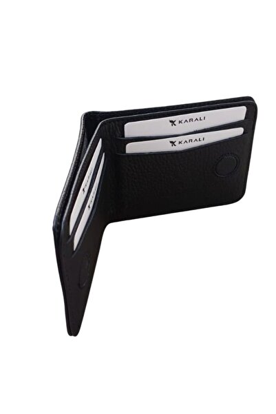 Karalı Deri Genuine Leather Magnet Cover Men's Wallet Card Holder