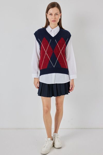 Hiccup Bdart Diamond Pattern Knitwear Sweater