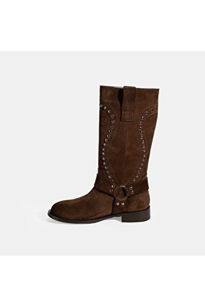 Desa Women's Brown Studded Detailed Suede Leather Boots