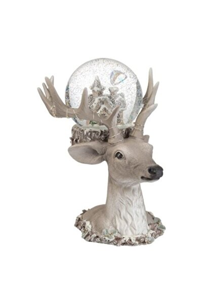 AB HOMES Decorative Figurine - Christmas Reindeer Head with Globe and LED Light, 17x21x22 cm