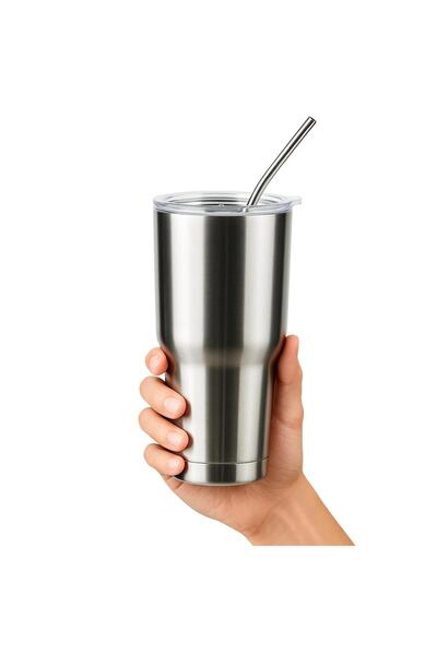 PERLOTUS 900ml Steel Straw Cold Drink Thermos Mug with Leakproof Lid