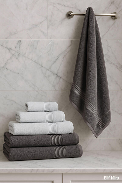 Elif Mira 6 Piece Bath Towel Set 100% Cotton 70X140 cm Serenio