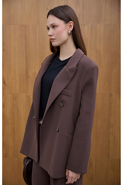 Birgül Bektaş Καφέ διπλό πέτο Μπλέιζερ Μπουφάν