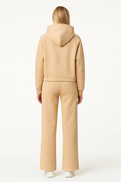 FOR YOU MODA Γυναικείο Σετ Φόρμας με επένδυση fleece Κουκούλες 3 İplik Ş |   Μπεζ