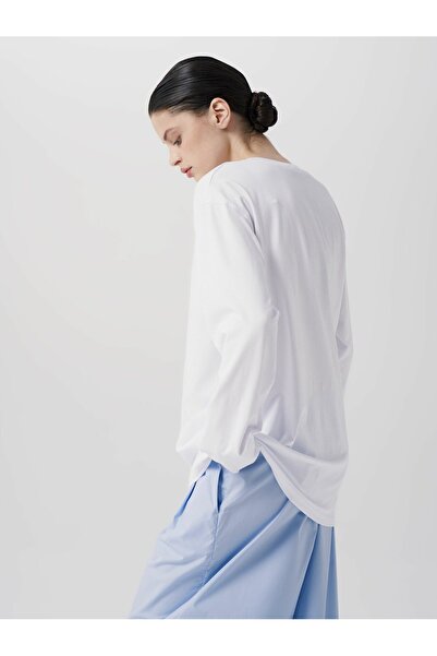 ELNOYA Unisex White Oversized Basic Daily Sweatshirt Long Sleeve Comfortable