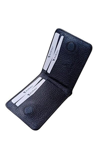 Karalı Deri Genuine Leather Magnet Cover Men's Wallet Card Holder