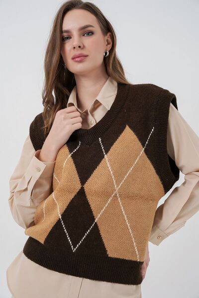 Hiccup Bdart Diamond Pattern Knitwear Sweater