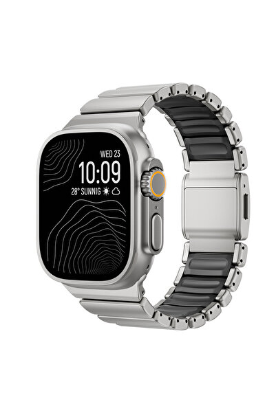 Kılıfist Watch Ultra 49mm Klfs Krd-149 Titanium Silicone Band - Silver-Black