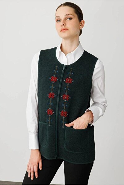 Desen 25001 Knit Front Climate Embroidered Zero Neck Zip Short Vest
