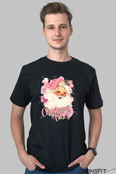 GILDAN Tricou De Craciun Christmas Vibes Cu Mos Craciun Roz Barbat