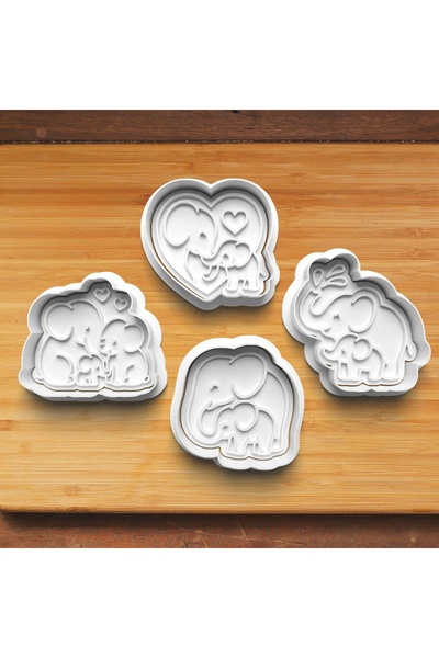 Hobist Cute Sweet Elephant Family Set of 4 Cookie and Candy Dough Molds