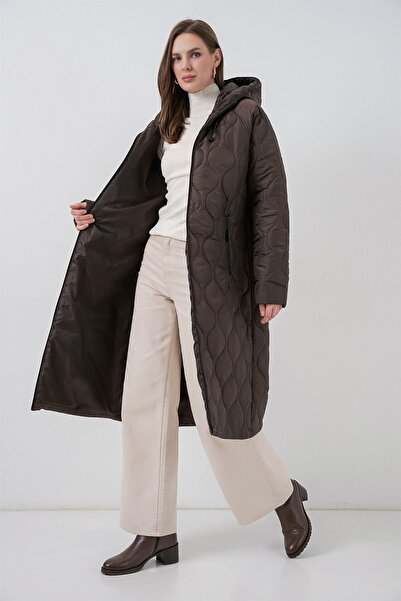 Hiccup Bdart Hooded Long Inflatable Quilted Jacket