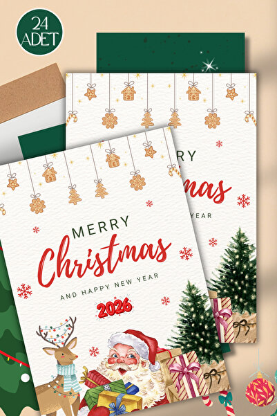 pnkycrco Yılbaşı Yeni Yıl Noel Temalı Tebrik Kartı Hediye Kartı Kartpostal 24...