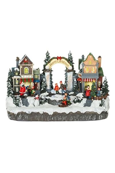 AB HOMES Figurină decorativă de Crăciun cu lumină și mișcare, scenă Moș Crăci...