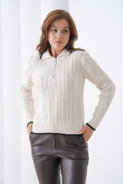 Miss Allos Pulover tricotat pentru femei, cu model și detaliu cu fermoar în față