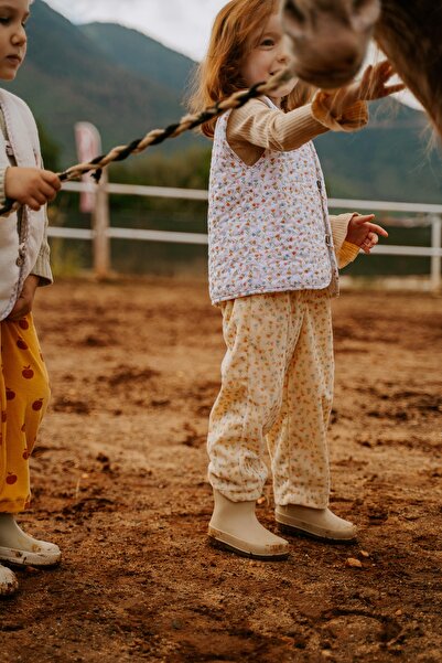 Kirazkids Tulip Patterned Velvet Wide-Let Pants