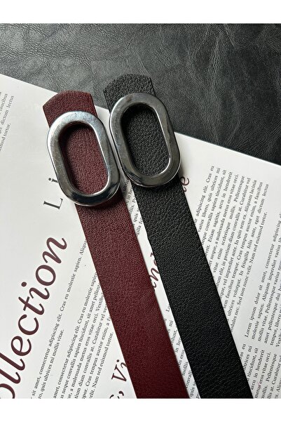 LİA KEMER 2-Pack Let O Letter Patterned Women's Silver Buckle Belt Coat Belt Dress Belt Trouser Belt