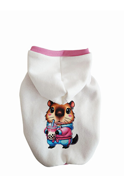 atelyu Cat Dog Clothes Squirrel Printed White Sweatshirt