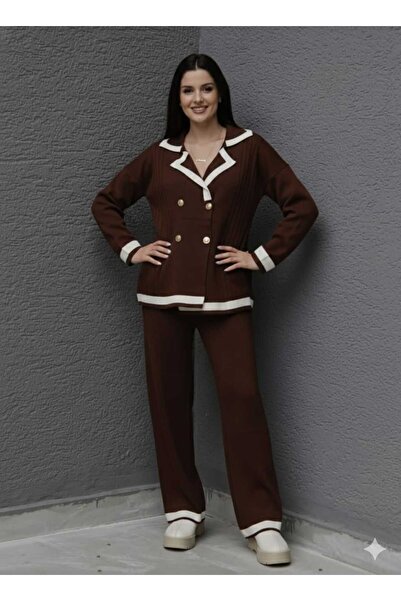 Cemre Life New Deux Two Button Double-Breasted Collar Knitwear Set