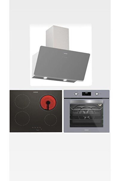 Silverline Elektrikli Gri Ocaklı Set (3457 Gri Davlumbaz-VC8210B01-BO6502S02)