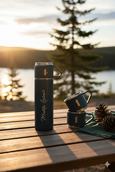 GiralStore 500 ml Thermos with 3 Cups Stainless Steel Coffee Thermos Keeps Warm Thermos with Bag Gift