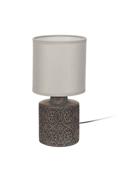 AB HOMES table lamp — dark grey ceramic base & light grey fabric shade, 13x13x26 cm, E14 max 40W