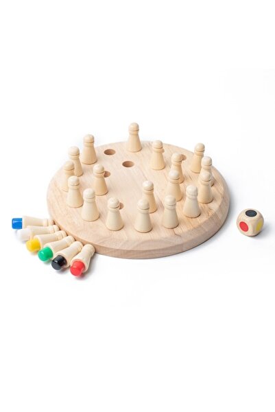 AllizBan Memory Chess Game for Children, Round Wooden Board, Colored Pieces, Includes Die, Multicolo