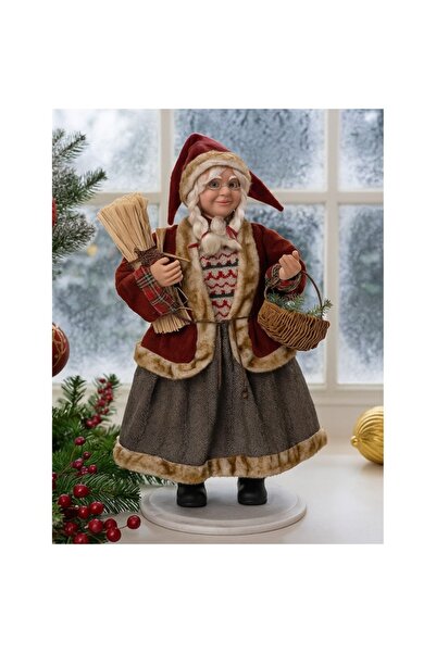 AB HOMES Christmas Decorative Figurine Lady Santa, 61 cm, red/gray