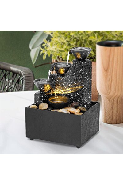 CajuArt Dekoratif Led Işıklı Durmayan Su Şelale Süs Hediye Dekor Gerçek Taş Detaylı