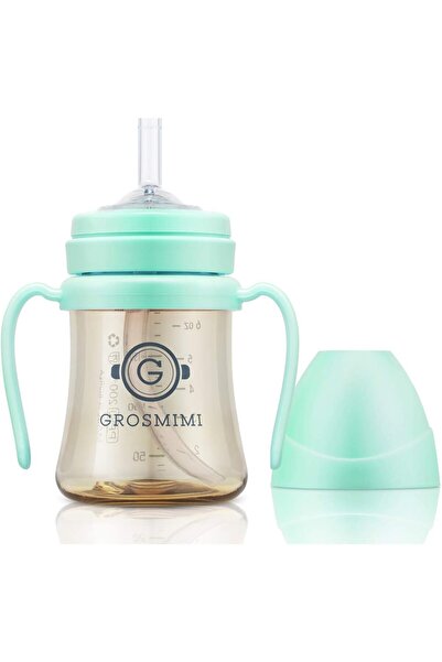 GROSMIMI Spill-Proof Magic Sippy Cup with Straw & Handle, PPSU, BPA Free, 6 oz (Aqua Green)