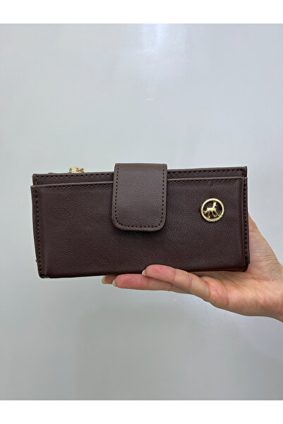 shiny ever Women's Leather Handbag Wallet with Phone Compartment Brown Gold Detailed