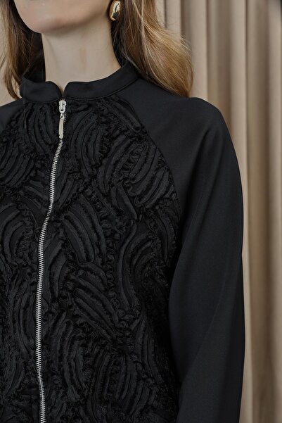 Puane Women's Lace Detailed Zippered Jacket Set 14385Tks