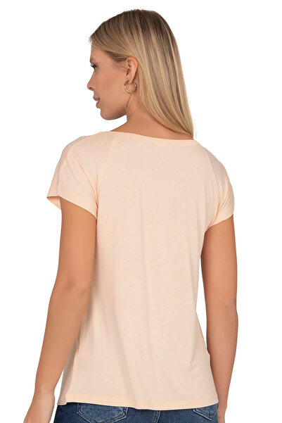 ÖZKAN underwear Özkan 26533 Women's Vorteks Viscose Premium Fabric Front Flower Printed Short Sleeve Knitted Blouse