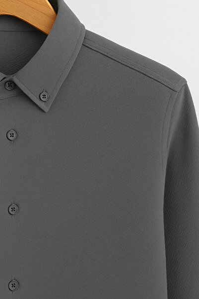 mavisima erkek giyimi Erkek Antrasit Premium Krep Kumaş Gömlek – Rahat Kalıp Yeni Sezon Şık Günlük Moda Trend