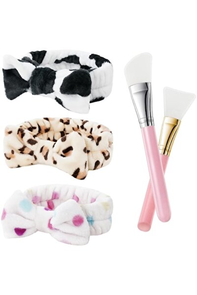 DELPI - Set 3 bentițe SPA + 2 perii din silicon pentru măști faciale, machiaj și îngrijire a pielii, multicolor