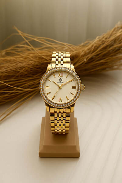 DEMİR ACCESORİES Kadın Vintage Retro Kordon Gold Renk Kasa Kenarı Taşlı Kol S...