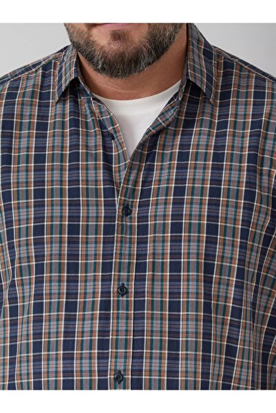 s.Oliver Big Sizes Men's big size shirt, with checkered print and Kent collar, Dark navy