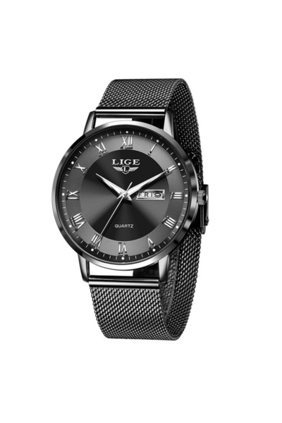 Lige Ceas de damă cu brățară reglabilă cu dată, negru