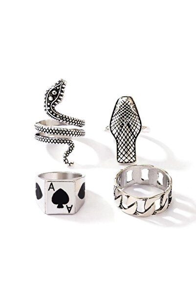Pursehuit Set de 4 inele, argintii cu șerpi, Trinka C6