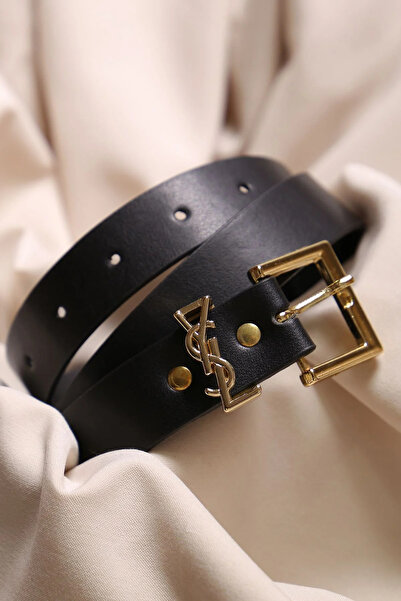 DuRu LiNe Kadın Siyah Altın Tokalı Şık Aksesuar Kemer