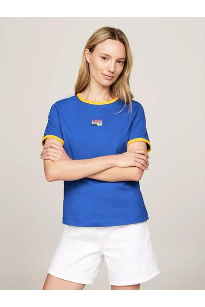 Tommy Hilfiger Kadın Pamuklu Team Skinny Fit Ringer T-Shirt