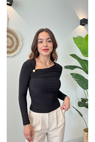 FOORS Bluză Sandy cu guler asimetric și detaliu cu șnur