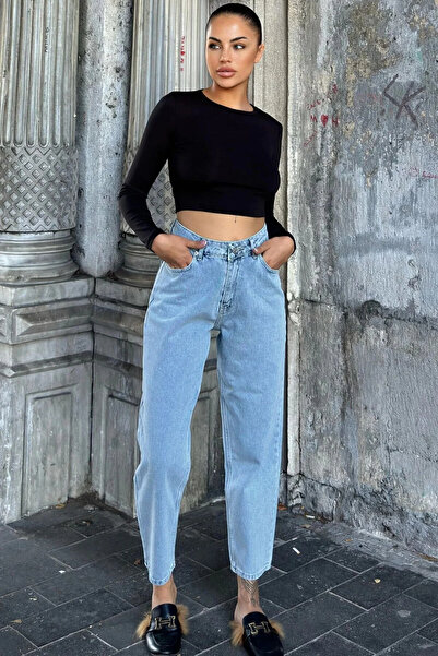 mooishan بنطلون جينز من نوع Mom Fit من Çnr، بنطلون دينيم عالي الخصر، موديل Bo...